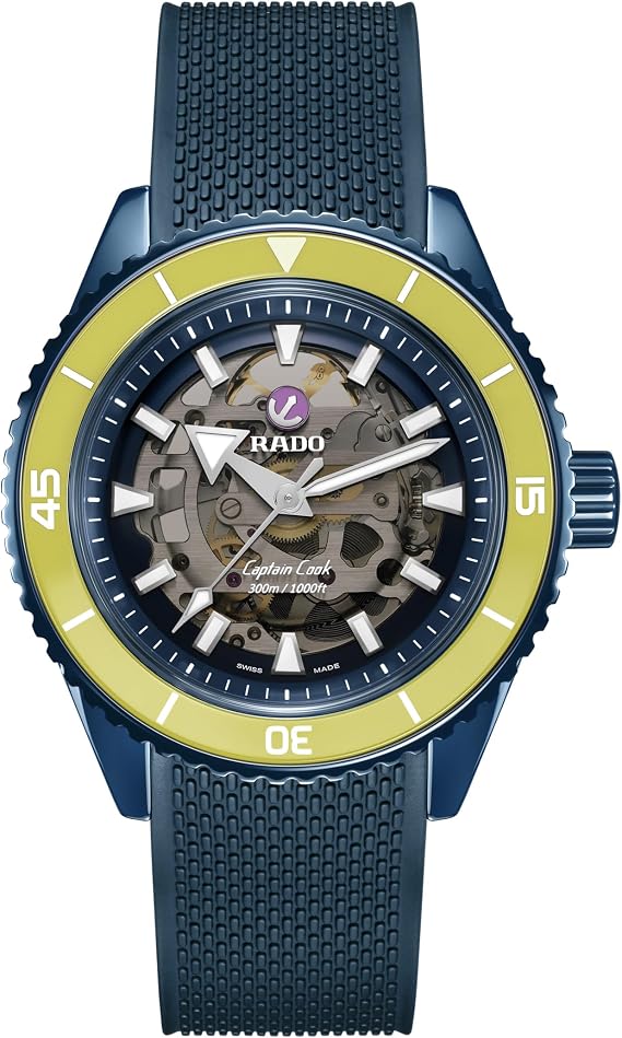 Rado Captain Cook High-Tech Ceramic Skeleton Watch, Navy Blue Case, Yellow Bezel, Limited Edition 262 Pieces