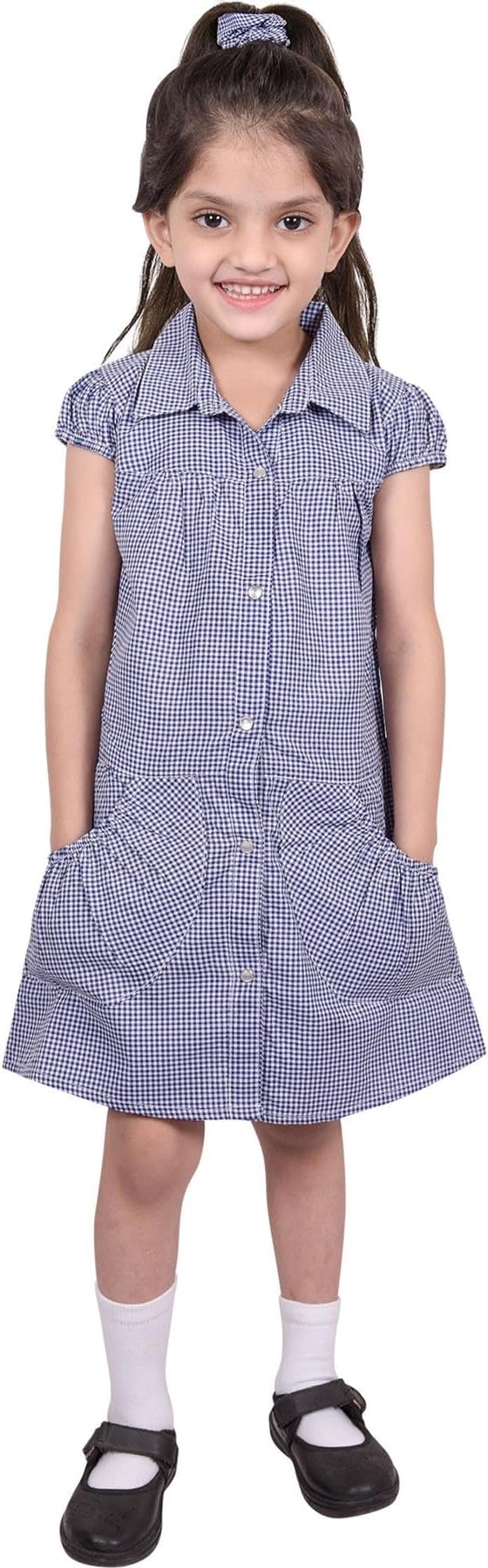 A2Z 4 Kids Girls School Uniform Pleated Gingham Checked Summer Dress with Bobble Age 3-14 Years