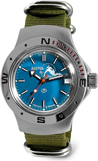 VOSTOK | Amphibia 060059 Scuba Dude Automatic Self-Winding Diver Wrist Watch | Green Strap