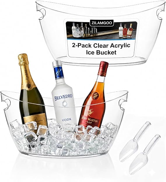 2-Pack Clear Acrylic Ice Buckets for Parties, 5.5L Drink Tubs