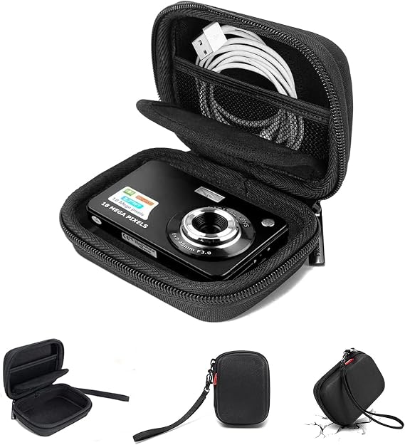 Cwatcun Carrying & Protective Case for Digital Camera, Small Camera Pouch for AbergBest 2.7" LCD Kodak Pixpro/Canon PowerShot ELPH 180/190 / DSCW830 Travel Cameras, Waterproof Shockproof Case - Black