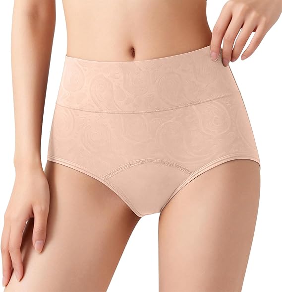 underwear seamless,Women's High Waist Embossed Briefs Subtle Floral Beige