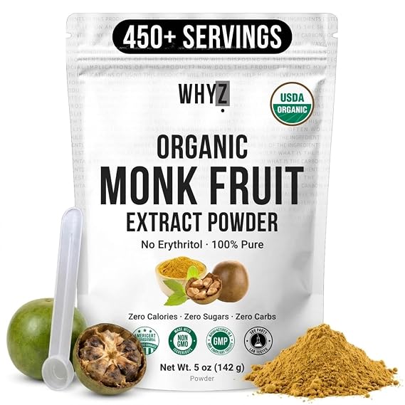 Organic Monk Fruit Extract Powder, 100% Pure Sweetener, No Erythritol, 5 oz