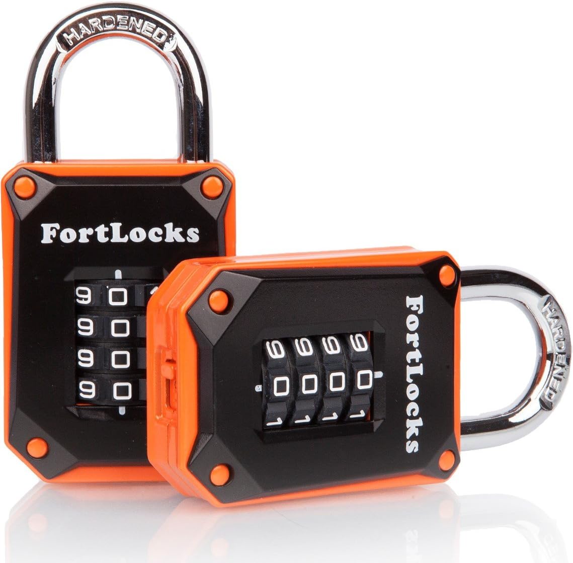 2-Pack Combination Padlocks | 4-Digit Padlocks with Code | Gym Padlock | Locker Padlock | Weatherproof Lock | for Indoor and Outdoor Use | Cut-Proof, Heavy-Duty, Hardened Steel | Orange