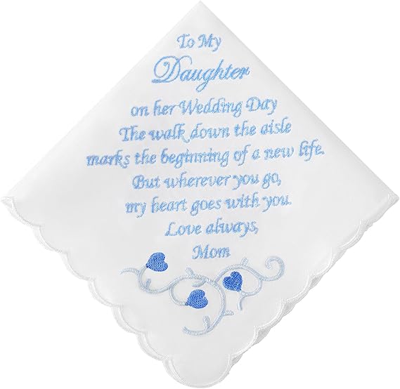 Wedding Handkerchiefs Something Blue for Bride Embroidered Handkerchief Gift for Bride Groom from Mother Father