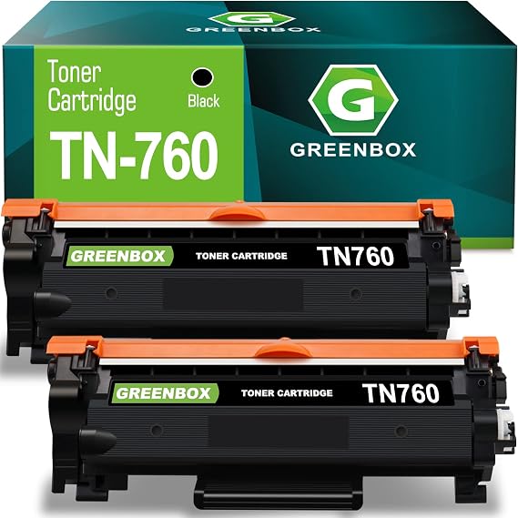 GREENBOX TN760 Black Toner Cartridges for TN-760 TN730 TN-730 Toner, 2 Pack