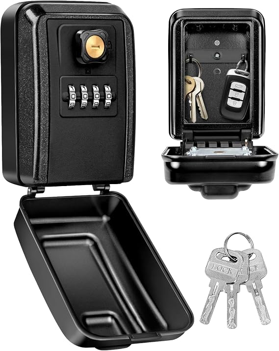 Wall-Mounted Key Lock Box with Code, Weatherproof 4 Digits LockBox for Keys | with Resettable Spare Key, Integrated ABS Cover, Sturdy, Waterproof, Large Capacity Combination Key Safe Storage Lock box
