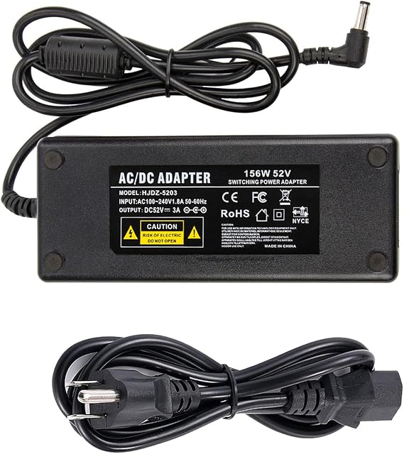COOLM 52V 3A Power Supply Adapter Replacement 1.25A 2A 2.3A 2.5A 2.7A 2.88A