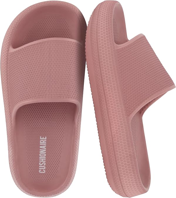 CUSHIONAIRE Feather-K Cloud Slides, EVA Waterproof Pool Sandals for Kids