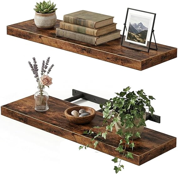 Fixwal Floating Wall Shelves for Decor (Rustic Brown, Set of 2, 22Inch)
