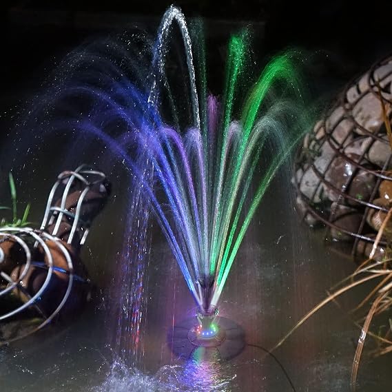 Yzert Pond Fountain Pump with 12 LED Lights, 32.8ft Power Cord Adapter 6W Outdoor Pool Fountains with 2-Tier Floating Water Garden Fountain for Garden Ponds Pool Outdoor Play Colorful