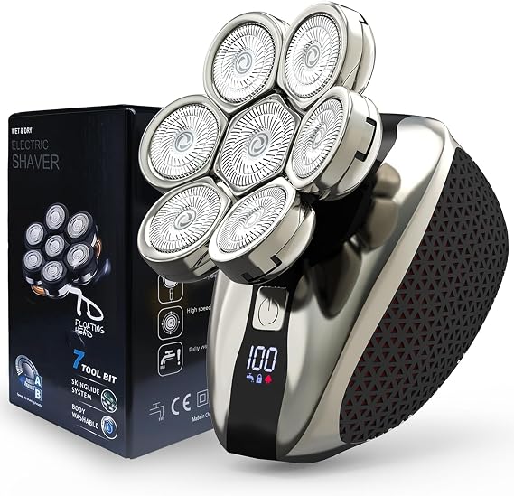 7D Head Shavers for Bald Men, Water Proof Electric Razor for Men with LED Display, Detachable Wet/Dry Anti-Pinch Head Shavers, Shaving Grooming for Balder, Perfect for Home & Travel(Black)