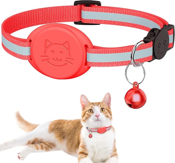 New Airtag Cat Collar, Reflective Air Tag Cat Collar with Bell and Airtag Holder Compatible with Apple Airtags, Lightweight GPS Cat Collar with Cat Pattern for Kitty Puppy