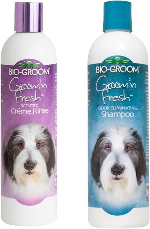 Bio-Groom Groom'n Fresh Dog Shampoo & Conditioner - Odor Eliminating, Scented Dog Bathing Supplies, Puppy Wash, Cat & Dog Grooming Products, Cruelty Free, Made in USA - 12 fl oz, Pack of 2