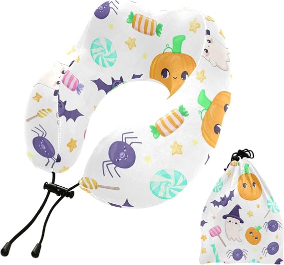 Halloween Characters Travel Pillow for Airplane, Memory Foam Neck Pillow Portable for Traveling Car Home Office Sleeping Washable Cover