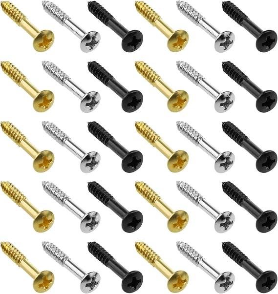 EMSea 60PCS Humbucker Pickup Ring Mounting Screws for Most Humbucker Pickups Rings 2.5x18mm Pickup Frame Surround Screws 20PCS Gold & 20PCS Black & 20PCS Silver