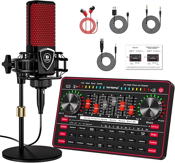 TENLAMP G3 Creator Audio Mixer Bundle with Microphone for Streaming Podcast | Studio-quality sound with noise reduction, voice effects,Voice Changer,auto-tune and Bluetooth for streaming,and singing