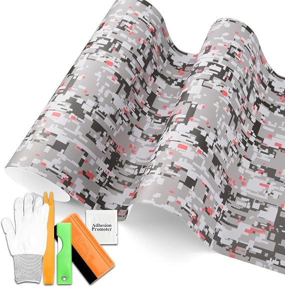 Free Tool Kit Urban Red Camouflage Digital Camo Vinyl Wrap Decal Sticker Bubble Free Car Self Adhesive Film - 36"x60" (3FTx5FT)