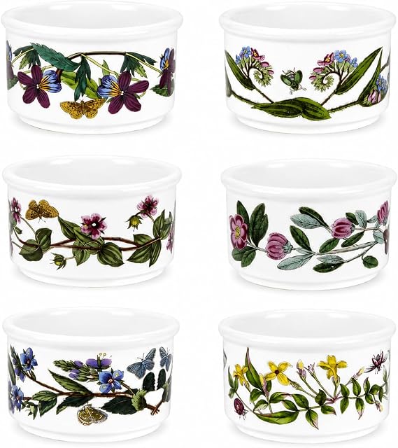 Portmeirion Botanic Garden 3.25" Ramekins (Set of 6) - Pansy Motif, Fine Porcelain Mini Bowls, Dishwasher, Microwave, Freezer, Oven Safe - Vintage Inspired Serveware for Desserts & Baking
