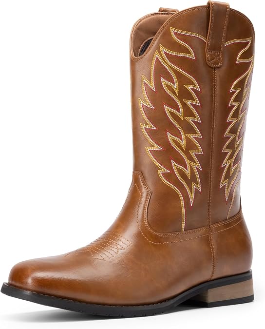 Bruno Marc Cowboy Boots for Men, Slip on Western Boots with Chic Embroidered Durable Short Retro Country Square Toe Boot