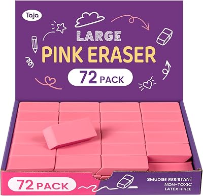 72 Pack Pink Erasers Bulk, Large Pencil Erasers for School, Classroom, Teacher, Homeschool, and Office Supplies