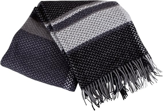 ICEWEAR Hlyja 100% Wool Plaid Knit Design Outdoor Throw Blanket Black