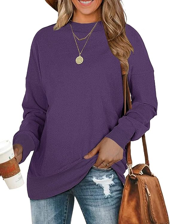 Oversized Sweatshirts for Women Crew Neck Long Sleeve Tunic Shirt Tops for Legging
