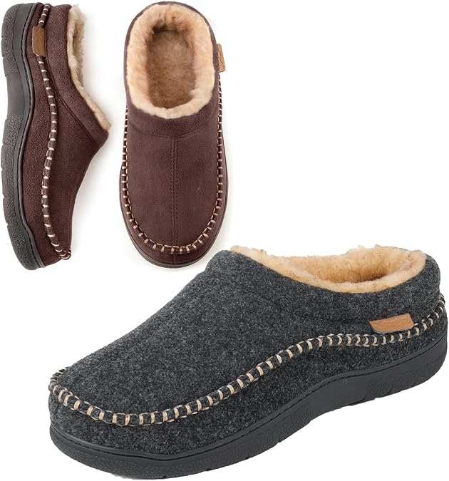 Zigzagger Men's Slip On Moccasin Slippers, Indoor/Outdoor Warm Fuzzy Comfy House Shoes, Fluffy Wide Loafer Slippers