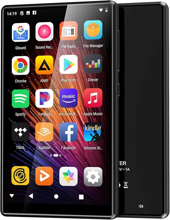 80GB MP3 Player with Bluetooth and WiFi, Android Streaming Music Player with Spotify, Amazon Music, Pandora, Audible, 4.7" Mp4 Music Player and WiFi with App, FM Radio for Kids, up to 512GB (Black)