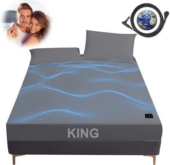 Grounding Sheets for Bed Queen, Fitted Bed Sheet with Grounding Cord for Better Sleep,95% Organic Cotton + 5% Pure Silver Fiber, Conductive Bed Sheets (Gray, King 76 * 80 inch)