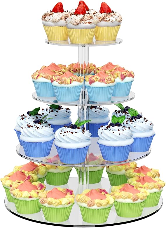 4 Tier Round Cupcake Stand Acrylic Cupcake Display Tower for 38 Cupcakes | Clear Cupcake Holder for Dessert Table Tiered Dessert Display Stands for Wedding Birthday Party Graduation