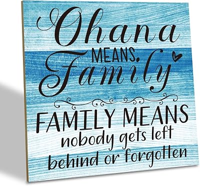 Family Wooden Plaque, Family Means Nobody Gets Left Behind or Forgotten, 6.2x6.2 Inch Table Art Sign, Farmhouse Quote Decor for Living Room or Home Tabletop B