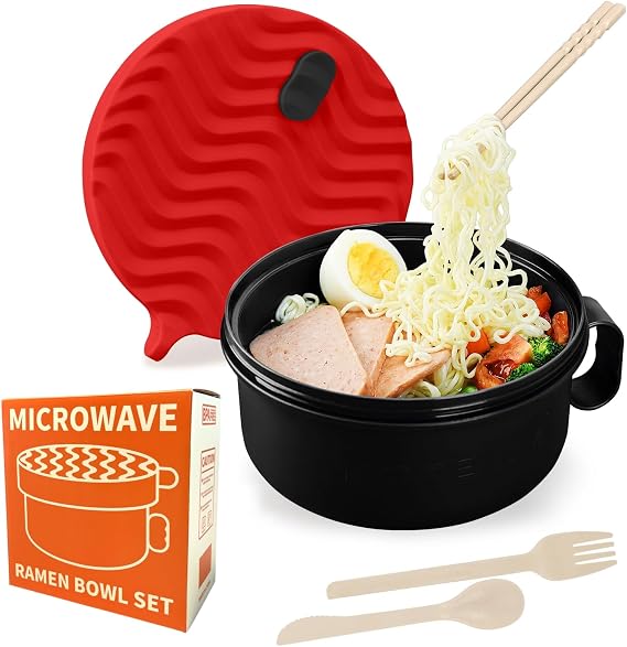 Ramen Cooker,Microwave Ramen Bowl,Noodle Bowl 48 oz,College Dorm Room Essentials for Girls for Boys, Apartment Essentials, Ideal for Home, Office, Dorm, or Gift,BPA-Free. (red)