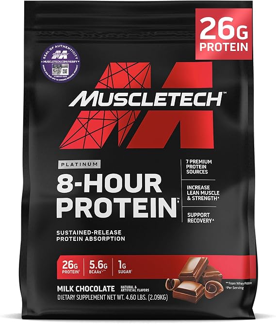 MuscleTech Platinum 8-Hour Protein Powder - Milk Chocolate, 50 Servings