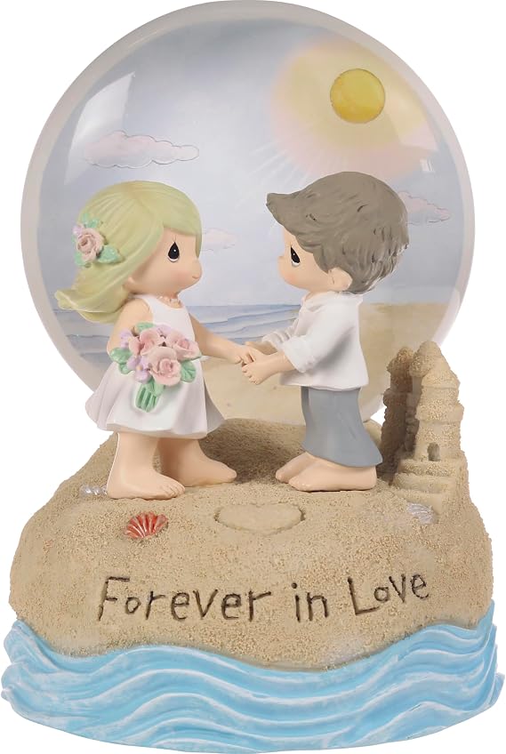 Precious Moments Couple on the Beach Light Up Snow Globe | Forever in Love Resin/Glass Lighted Musical | Wedding Gift | Gift for Newlyweds | Wedding Shower Gift | Plays Here  the Bride