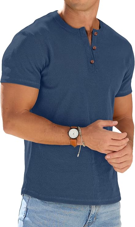 Sailwind Mens Muscle Henley Shirts Lightweight Workout T-Shirt Gym Tee Athletic Short Sleeve with Button