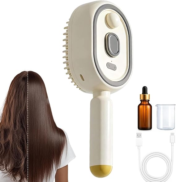 Electric Steam Brush for Hair - Steam Hair Straightener, Rechargeable Cordless Tool with Spray, Anti-Static Detangling Comb & Air Cushion Massage for Frizz Control & Smoothing Styling At Home Travel
