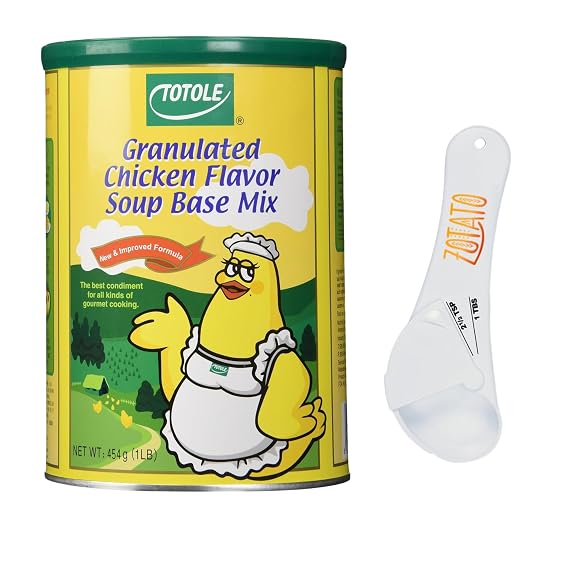 (1 Pack) Totole Granulated Chicken Flavor Soup Base Mix, 454g (1lb) Less Salty, Easy to Dissolve Bundle with Measuring Spoon