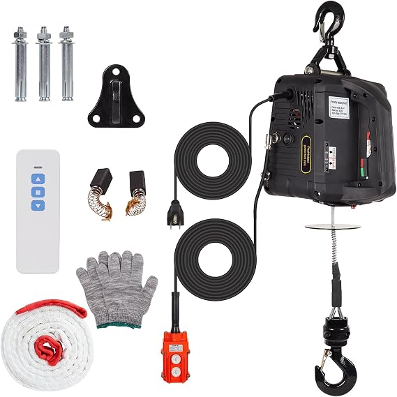 3-in-1 Portable Winch, 660lbs Electric Hoist Winch Portable Electric Power Winch, 39ft Height Crane Winch Hook Pulley Lifting Strap with Wired & Remote Control fo Lifting Towing