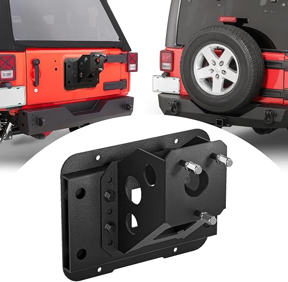 YZONA Adjustable Spare Tire Lift Compatible with 2007-2018 Jeep Wrangler JK JKU Unlimited Heavy Duty Spare Tire Carrier up to 40 inches Spare Wheel Holder Rack Mount Relocation for 2/4 Doors (Black)