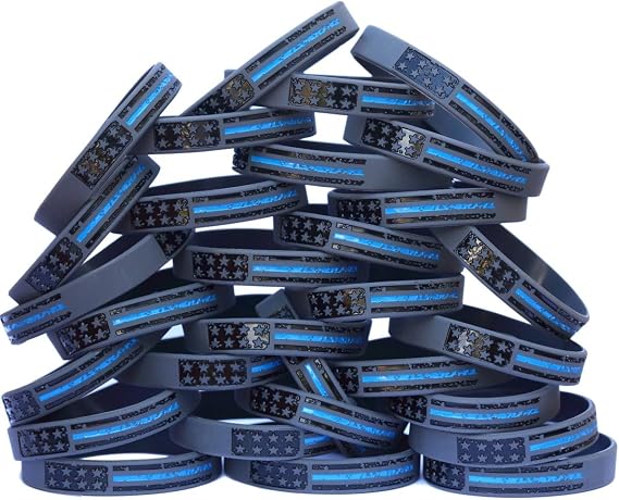 100 Vintage Flag Thin BLUE Line Wristbands