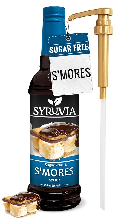 Syruvia Sugar Free Coffee Syrup, S'mores Flavored Syrup for Drinks, Lattes, and Desserts 25.4 fl oz - with Pump