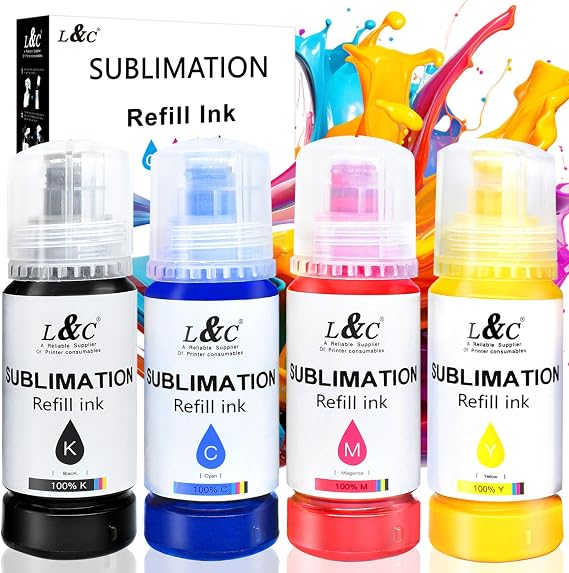 Sublimation Ink Refill Bottles Auto Refill Compatible for ET2400 ET2720 ET4800 ET-2803 ET-2800 ET-2840 ET-4700 ET-2760 ET-2750 ET-2850 ET-15000 Inkjet Printers for Heat Transfer Mug T Shirts