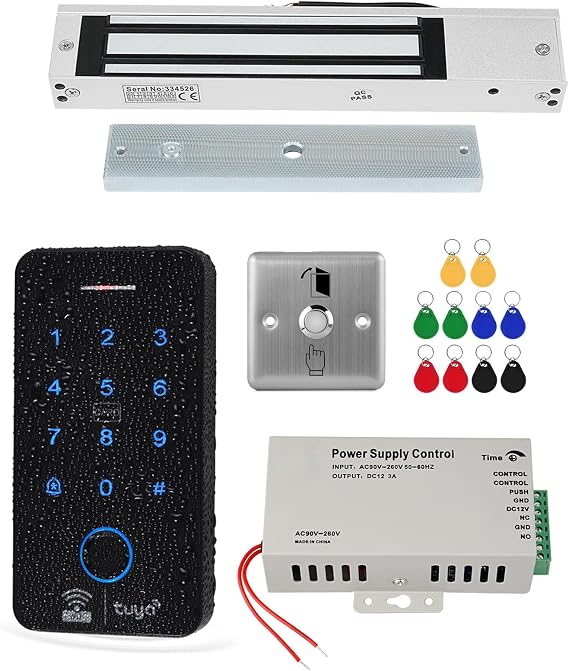 WiFi TUYA Security Access Control System Kit, Waterproof RFID Touch Keypad Door Lock Smart Fingerprint Access Control Controller 280KG/600 lbs Electromagnetic Lock Metal Switch