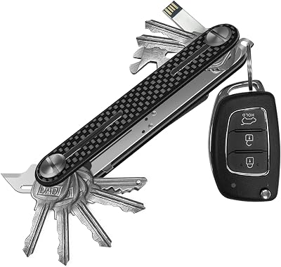 UEDGER Key Organizer Key Chain - Minimalist Compact 10 Keys Holder, Carbon Fiber Lightweight Key Case with Belt Clip for Men