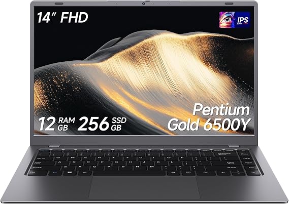 2026 Laptop, Pentium Gold 6500Y Processor(Up to 3.4GHz),12GB RAM 256GB SSD,14 Inch FHD IPS Display, 5000mAh Battery,Type-C,Portable Laptops Computer for Business Office Home