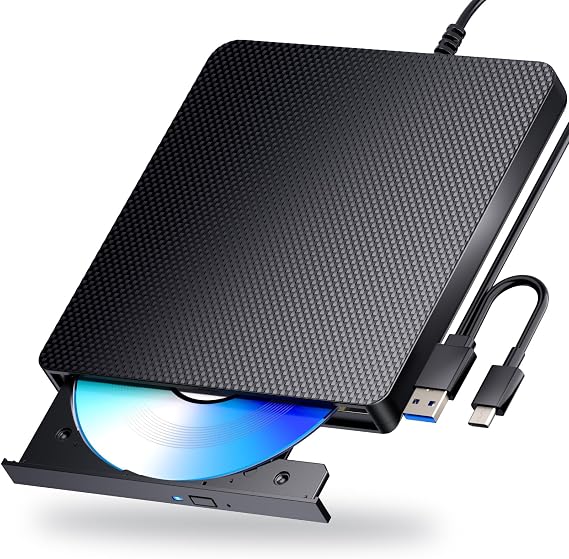 External Blu ray Drives Player Read/Write Compatible Bluray Burner USB 3.0 and Type-C DVD Burner blu ray Player for pc, Windows 7-11 & Mac（Black）