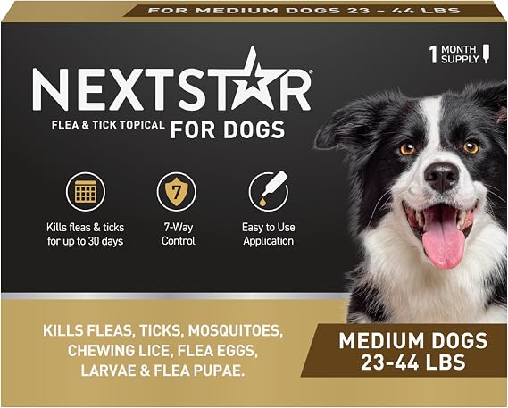 NextStar Flea & Tick Topical Dogs Medium, 7-Way, 1-Month | Ideal for Medium Dogs; Kills Fleas, Ticks, Mosquitoes & Lice; 1-month; 30-Day Protection