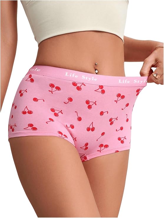 SHENHE Women's Cute Cherry Boyshorts Underwear Low Rise Panties Seamless Boxer Briefs