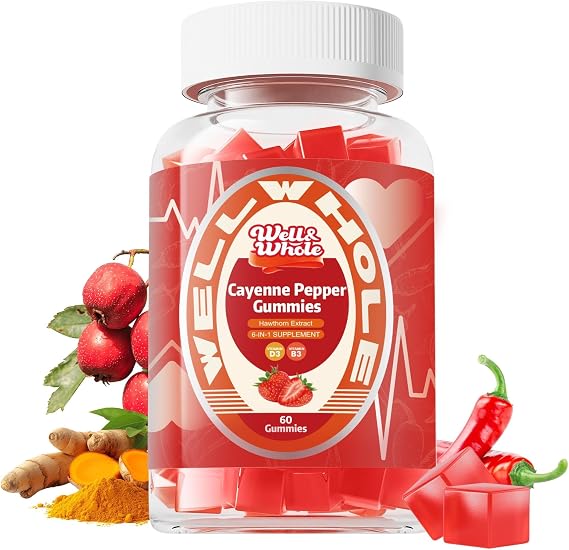 Cayenne Pepper Extract Gummies with Hawthorn, CoQ10, Turmeric, Niacin and Vitamin D3 - Support for Cardiovascular Health, Energy and Vitality - Vegan & Non-GMO - 60 Gummies